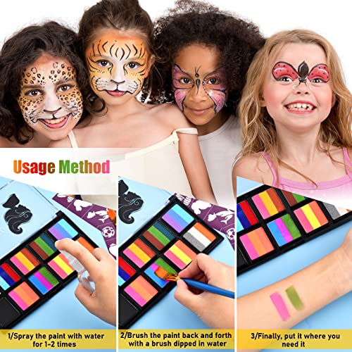 Kioiner Face Painting Kit 10 Colors Palette Stencils Brush Halloween Birthday Fancy Artist Cosplay Art Party - Image 3