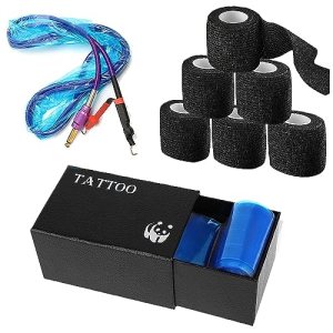Tattoo Clip Cord Covers with Grip Tape - SOTICA 100PCS Tattoo Clip Cord Sleeves 6PCS Self-adhesive Bandage Tattoo Machine Sleeves