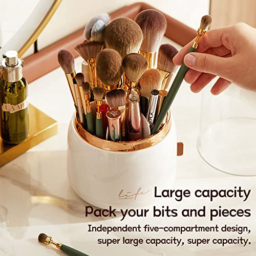 Makeup Brush Holder Organizer, Clear Rotating Dustproof Cosmetic Brushes Holder, Spinning Storage Cup (White) - Image 3