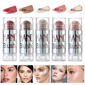 Joyeee 5 Colors Face Blush Sticks, Cream Blush Stick for Cheeks Eyes and Lips, Highlighter Contour Stick