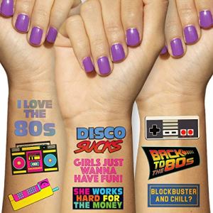 Retro 80s Theme Temporary Tattoos (5 Pages) - Funny 1980's Party Decoration