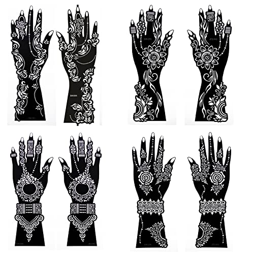 Xmasir 12 Sheets Large Henna Tattoo Stencil Templates, Indian Arabian Self Adhesive Tattoo Sticker for Hand Body Paint (S8) - Image 5