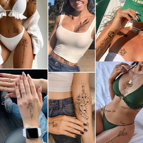 CHARLNET Flower Words Temporary Tattoos for Women Girls - Realistic Black Sexy Body Art Arm Back CHARLENT - Image 3