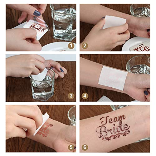 Naler Temporary Tattoos Bride Shower Hen Party Rose Gold 20 Sheets - Image 2