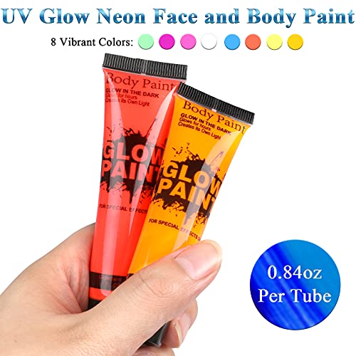 UV Glow Blacklight Neon Face and Body Paint, 8 Tubes 0.84oz - Image 5