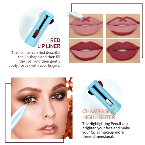 DAGEDA 4 in 1 Makeup Pen, Eyebrow Pencil & Eyeliner & Lip Liner & Highlighter Pen, Waterproof All in One Makeup Pen Eye, Lip and Face Makeup, 4 Color Multi-function Makeup Beauty Pencil - Image 3