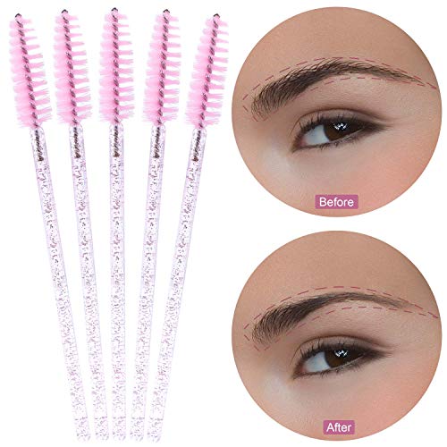 Tbestmax 200 Disposable Eyelash Brush Mascara Wands Spoolies Pink Crystal Shining Stick - Image 2
