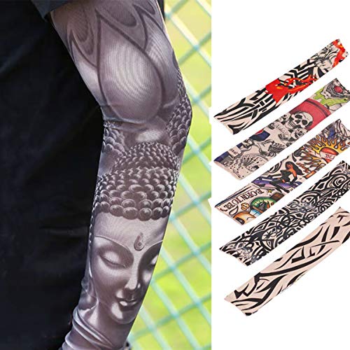 Temporary Tattoo Sleeves for Men Women 12 PCS Seamless, Arts Arm Sunscreen Fake Piercings, Tiger, Crown Heart, Skull, Tribal - Image 3