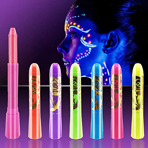 Glow In The Dark Face Paint Crayons Kit 6 Colors UV Black Light Makeup Non-Toxic