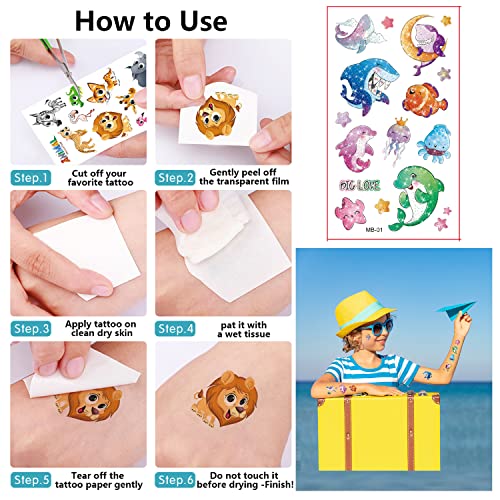 Glitter Animals Car Marine Animals Temporary Tattoos for Kids Mixed Planes, Cars, Buses, Lions, Rabbits, Bears, Elephants, Sharks, Whales, Seahorses - Image 3