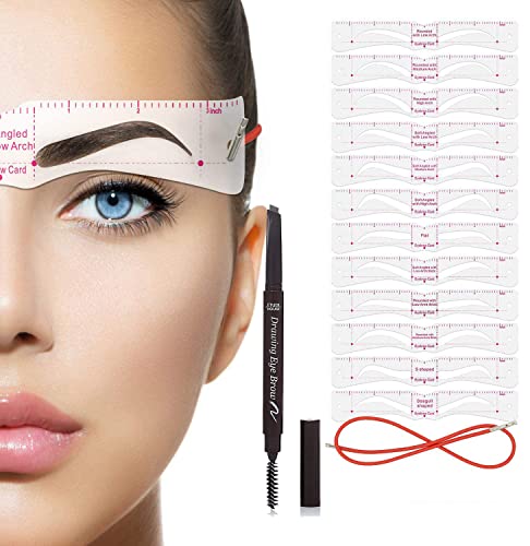 TEUVO Eyebrow Stencils Kit, 12 Styles, Reusable, Black Brow Pencils