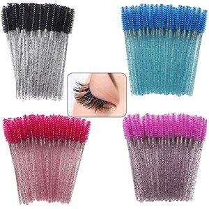 200 pcs Mascara Brushes QUBORT Disposable Eyelash Mascara Brushes Wands (Black, blue, purple, rose red)