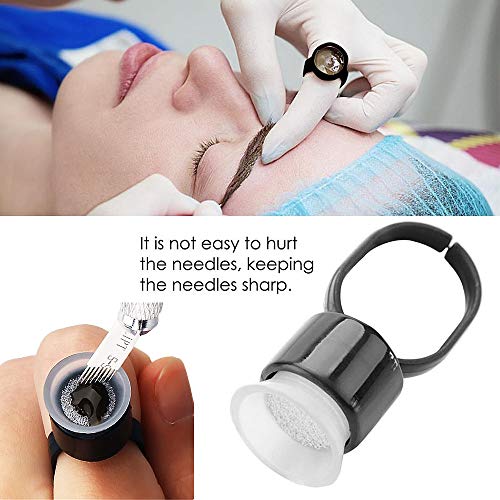 Tattoo Ink Ring Cups - 50Pcs Microblading Pigment Glue Rings with Sponge Ink Cups Caps Permanent Makeup Tattoo Eyelash Eyebrow Extensions Medium Holder - Image 2
