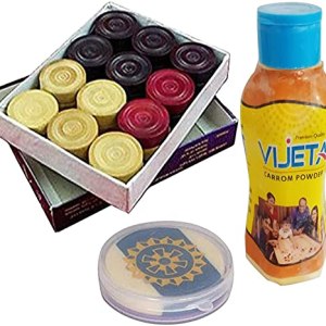 Carrom Combo Disco Powder Set Wooden Coins Striker 50gm