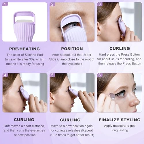 HEBECA Heated Lash Curler Silicone Pad Rechargeable Battery Lightweight Portable Violet - Image 3
