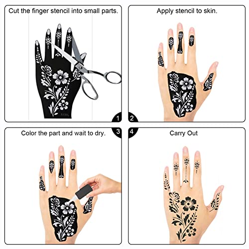 Henna Tattoo Stencil Templates Pack, 12 Sheets, Indian Arabian Self Adhesive, Glitter, Party, Festivals - Image 4