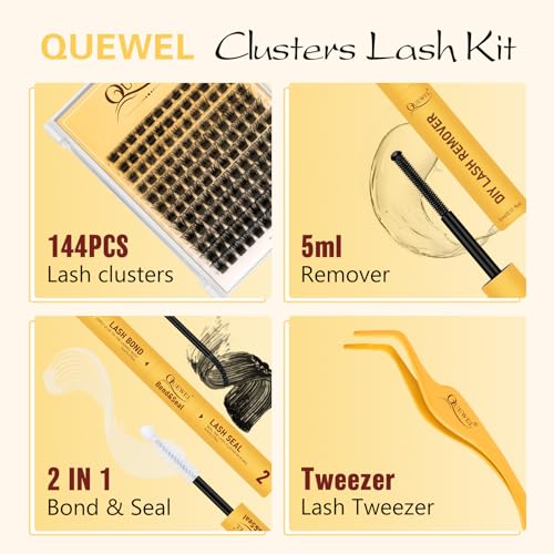 QUEWEL Lash Extension Kit, Clusters Bond & Seal, Applicator Tool, Glue Remover, Natural Look (FDD-H01-kit) - Image 45