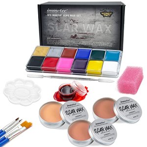 immetee Scar Wax SFX Makeup Kit, Face & Body Paint, Halloween Christmas Makeup, Brushes, Sponge