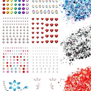 Thunaraz 11Sets Eye Body Face Nail Gems Jewels Rhinestone Stickers for Women Self Adhesive Crystal Rainbow Makeup Mermaid Sequins Glitter Temporary Tattoos Festival Accessory