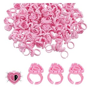 300 Pcs Pink Glue Rings for Eyelash Extensions Disposable Lovely Heart Shape Lash Extension Supplies