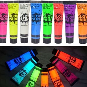 Neon Body Paint Black Light Glow 8 x 10ml Set for Festivals and Parties