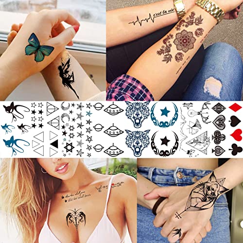 COKTAK 64 Sheets Variety Tiny Waterproof Temporary Tattoos For Men Women, Moon Star Butterfly Birds Planets Fake Tattoos For Kids Adults, Arm Neck Face Letters Temp Tattoo Temporary Tatoos Sticker Set COKTAK 4.1x2.3 Inch - Image 4