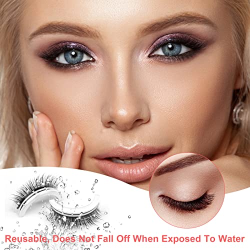 Reusable Self Adhesive Eyelashes, 3 Pcs Natural Look Waterproof False Lashes with Eyelash Curler for Women - Image 3