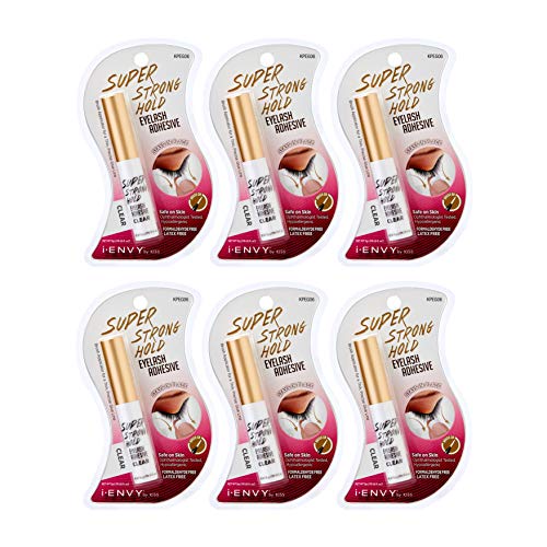 iENVY by Kiss Super Strong Hold Eyelash Adhesive (Clear) 6 Pack Waterproof Sweat Proof Formaldehyde Free Latex Free