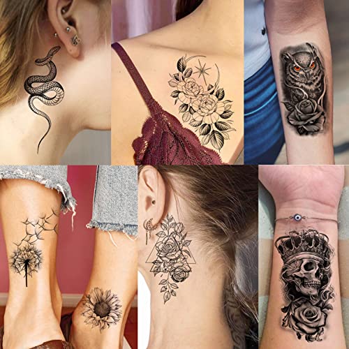 Rejaski 34 Sheets Large Rose Peony Temporary Tattoos Women Thigh Half Arm Sleeve 3D Black Butterfly Floral - Image 4