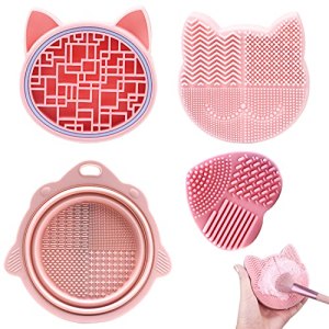 Makeup Brush Cleaning Mat, Set of 3, Efficient Cleaning, Quick Drying, Portable and Convenient, Pink