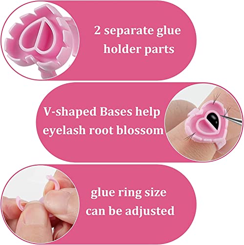 Lovely Heart Shape Glue Rings for Eyelash Extensions Pink Plastic 300 Pcs - Image 3