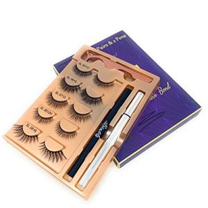 Benols Beauty Magic Eyeliner Kit with 5 Pairs 3D Non Magnetic Eyelash & 2 Smudge-proof Clear & Black Liquid Adhesive Eyeliner Pens
