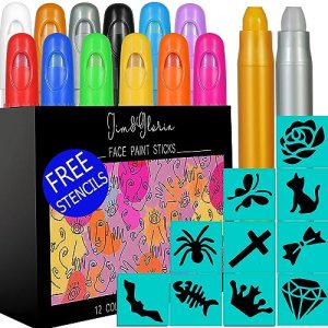 Face Paint Kit With Gold And Silver 12 Colors Large Washable Face & Body Painting Crayons