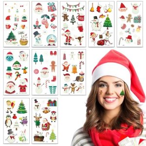 Christmas Luminous Temporary Tattoos for Kids, 10 Sheets, Waterproof