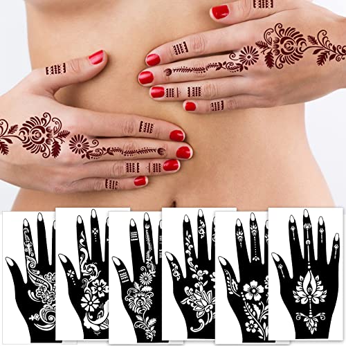 Henna Tattoo Stencil Templates Pack, 12 Sheets, Indian Arabian Self Adhesive, Glitter, Party, Festivals - Image 2