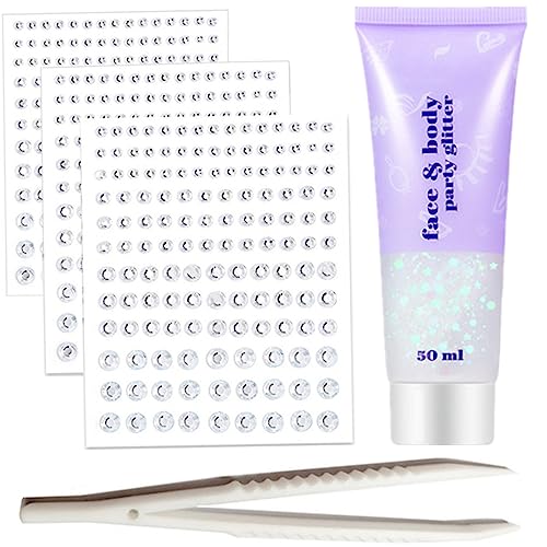 Mysense White Glitter Gel & 423 Adhesive Face Gems Rhinestones Set