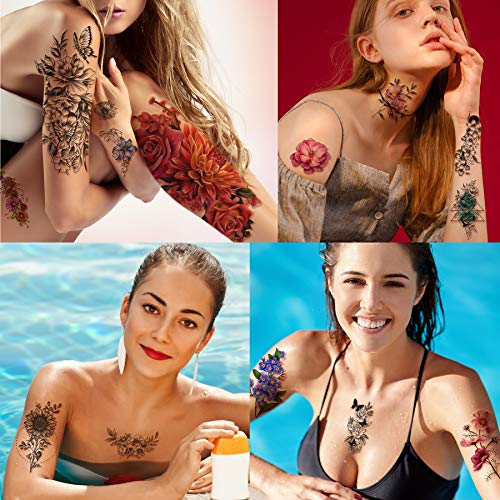 Yazhiji Waterproof Temporary Tattoos Large Flowers Collection Lasting Fake Tattoo Stickers for Women - Image 4