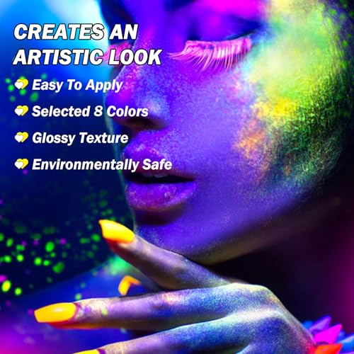 Neon Face Paint Glow in The Dark UV Blacklight Body Paint 8 Colors - Image 2