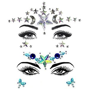 Mermaid Face Gems Stick Jewels for Women Cosplay Halloween Club Hair Eye Gems Stickers Rave Party Gift for Kids Eye Face Jewels Temporary Tattoos Festival Decoration WUIOS Large
