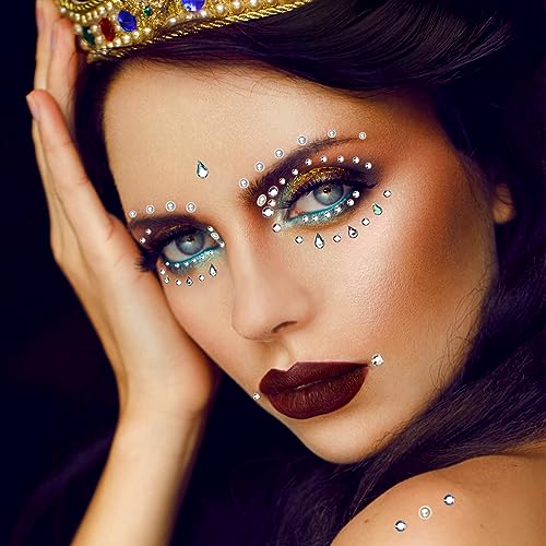 6 Sheets Face Gems, Round, Drop-Shaped Face Gems Pearl Stickers Self-adhesive Rhinestones for Makeup - Image 3