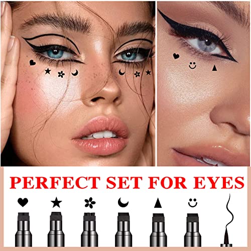 Eye Makeup Stamp Set Waterproof Eyeliner Pen Black Long Lasting Dual Tip Star Moon Heart Flower Smiley - Image 4