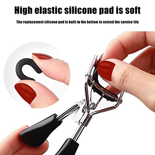 Eyelash Curler with Comb Attachment, Silicone Refill Pads, & Eyelash Brush - Black & Pink - Image 2
