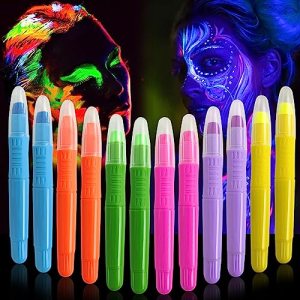 UV Glow Body Face Paint, 12 Pcs, 6 Colors, Quick-Drying & Long-Lasting