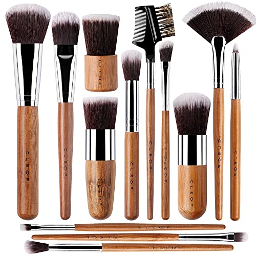 13-Piece Bamboo Makeup Brushes Set - Vegan & Cruelty Free - Eye Shadow, Eyebrow, Eyeliner, Blending, Foundation, Blush, Powder Kabuki Brushes