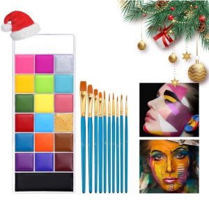 VERONNI 20 Color Sfx Makeup Face Body Paint Set For Adults Large Pan Black and White Palette with 10 Brushes