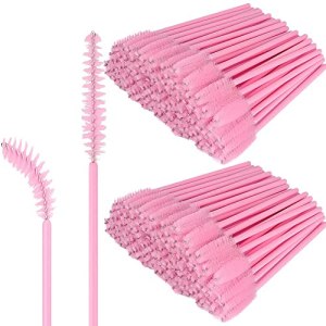 200Pcs Eyelash Mascara Brushes Wands Applicator Makeup Kits with Spiral Design (Pink)