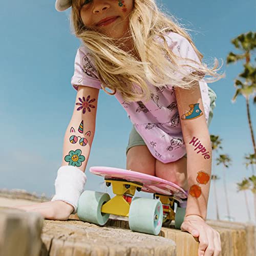 CHARLENT Hippie Temporary Tattoos for Kids - 79 PCS Groovy 70s Flower Power Peace and Love Tattoos - Image 2