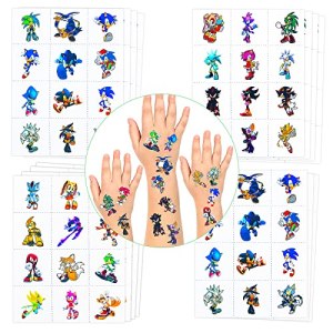 Carvoriy 15 Sheets Soinc Temporary Tattoo Stickers for Kids Waterproof Fake Tattoos Sonic Party Supplies
