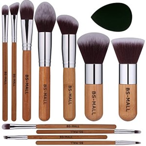 BS-MALL 11 PCS Bamboo Makeup Brushes Sets Plus 1 Makeup Sponge