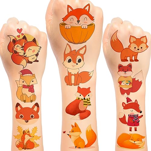 Fox Temporary Tattoos Woodland Animals Cute Cartoon Waterproof Sticker 120pcs
